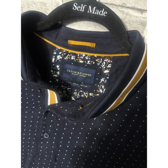 Denim & Flower Polo Shirt - Size Small - Navy Blue - 122 - Picture 3 of 5